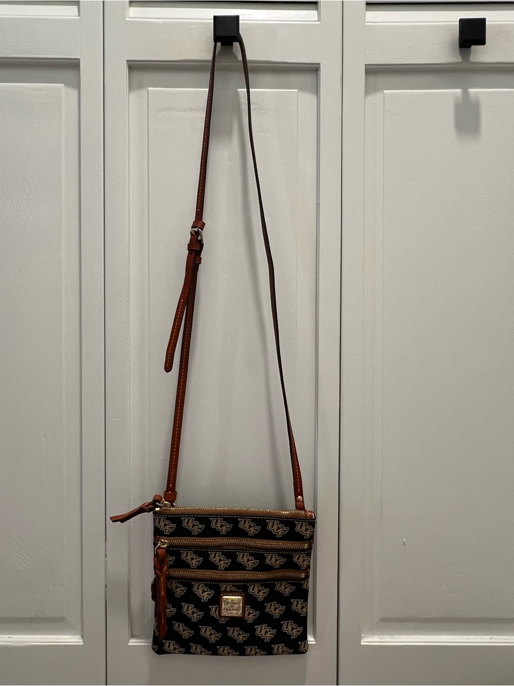 Dooney & Bourke Black Crossbody with Gold UCF Logo Pattern - Picture 3 of 10